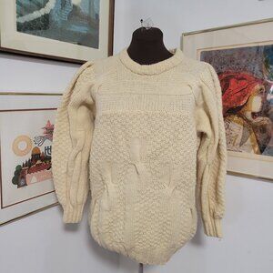 Vintage Aran Irish Knit Wool Sweater with Blouson Sleeves